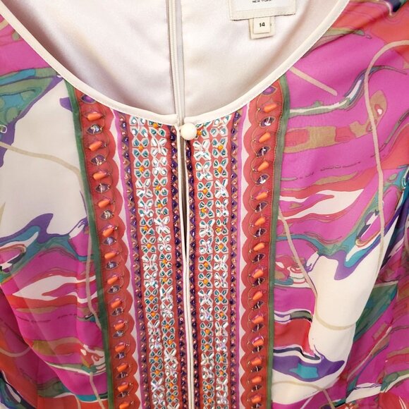 ECI  Beaded and Embroidered Colorful Cocktail Short Sleeve Dress Size 14 EUC - Picture 3 of 10